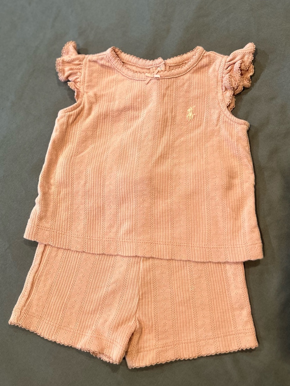 Ralph Lauren Pink Knit Girls Matching Top & Shorts Set